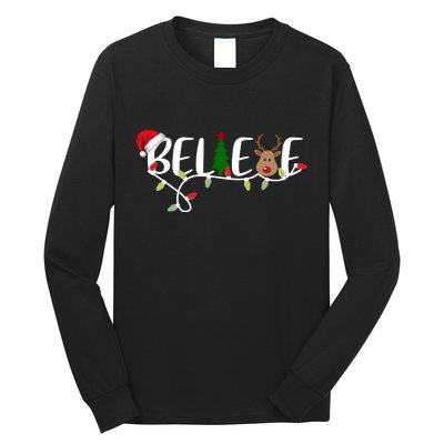 Believe Santa Claus Reindeer Christmas Festive Long Sleeve Shirt