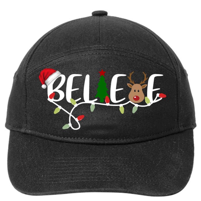 Believe Santa Claus Reindeer Christmas Festive 7-Panel Snapback Hat