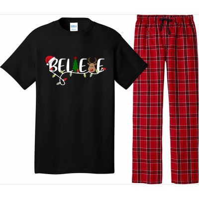 Believe Santa Claus Reindeer Christmas Festive Pajama Set