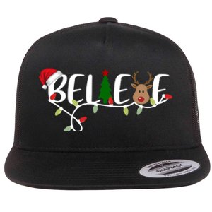 Believe Santa Claus Reindeer Christmas Festive Flat Bill Trucker Hat