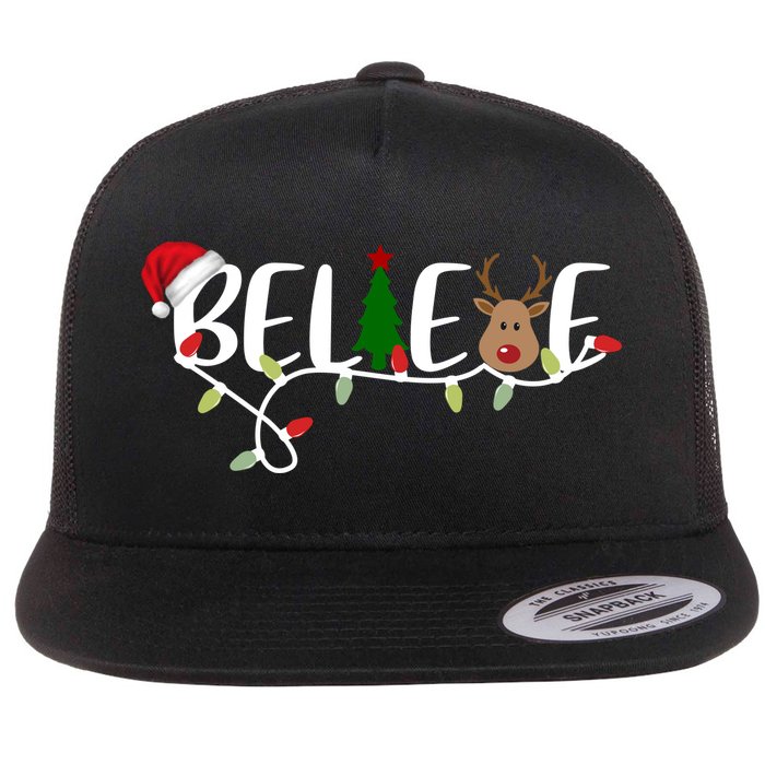 Believe Santa Claus Reindeer Christmas Festive Flatbill Hat