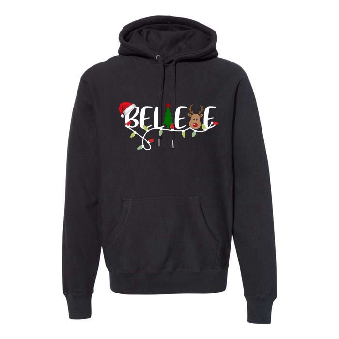 Believe Santa Claus Reindeer Christmas Festive Premium Hoodie