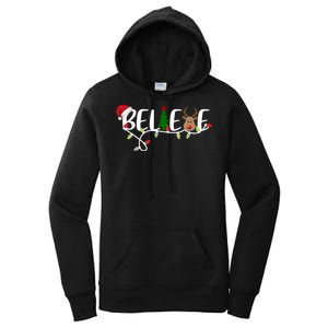 Believe Santa Claus Reindeer Christmas Festive Women's Pullover Hoodie