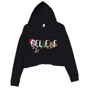 Believe Santa Claus Reindeer Christmas Festive Crop Fleece Hoodie