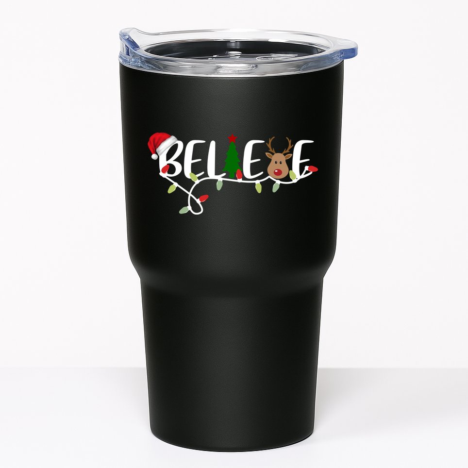Believe Santa Claus Reindeer Christmas Festive Tumbler
