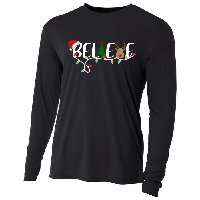 Believe Santa Claus Reindeer Christmas Festive Cooling Performance Long Sleeve Crew