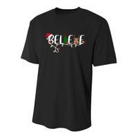 Believe Santa Claus Reindeer Christmas Festive Youth Performance Sprint T-Shirt