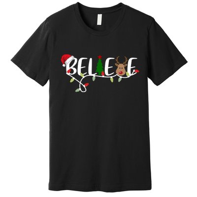 Believe Santa Claus Reindeer Christmas Festive Premium T-Shirt