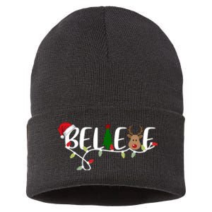 Believe Santa Claus Reindeer Christmas Festive Sustainable Knit Beanie