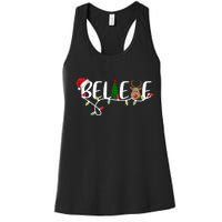 Believe Santa Claus Reindeer Christmas Festive Women's Racerback Tank