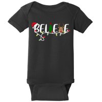 Believe Santa Claus Reindeer Christmas Festive Baby Bodysuit