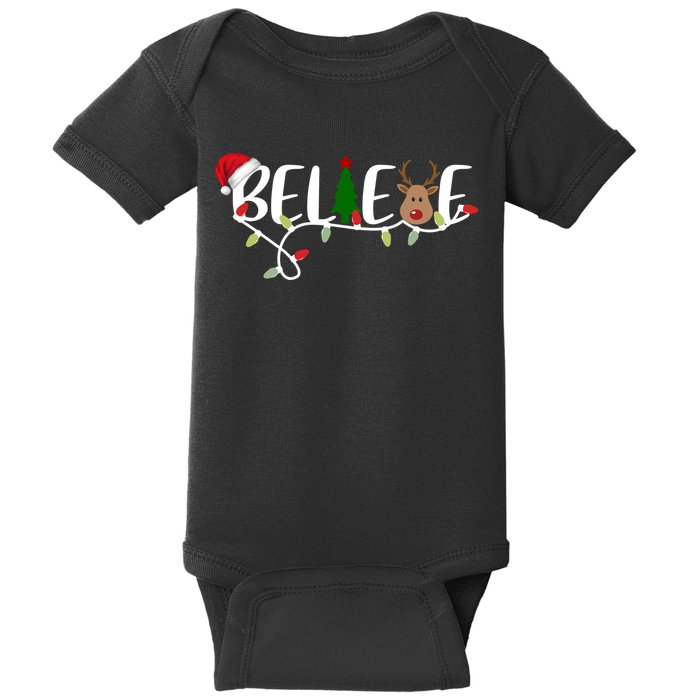 Believe Santa Claus Reindeer Christmas Festive Baby Bodysuit