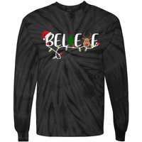 Believe Santa Claus Reindeer Christmas Festive Tie-Dye Long Sleeve Shirt