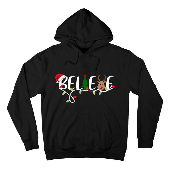 Believe Santa Claus Reindeer Christmas Festive Tall Hoodie