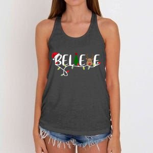 Believe Santa Claus Reindeer Christmas Festive Women's Knotted Racerback Tank