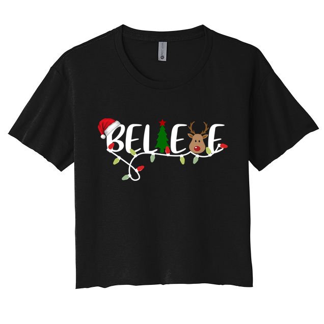 Believe Santa Claus Reindeer Christmas Festive Crop Top