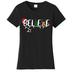 Believe Santa Claus Reindeer Christmas Festive Women's T-Shirt