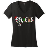 Believe Santa Claus Reindeer Christmas Festive Women's V-Neck T-Shirt