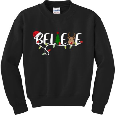 Believe Santa Claus Reindeer Christmas Festive Kids Sweatshirt