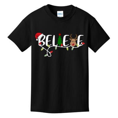 Believe Santa Claus Reindeer Christmas Festive Kids T-Shirt