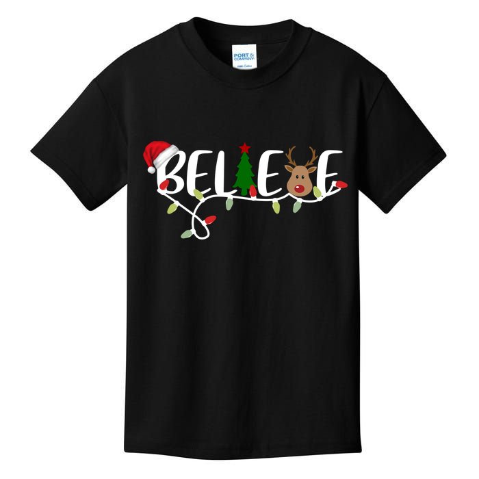 Believe Santa Claus Reindeer Christmas Festive Kids T-Shirt