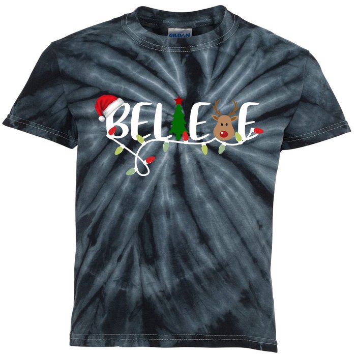 Believe Santa Claus Reindeer Christmas Festive Kids Tie-Dye T-Shirt