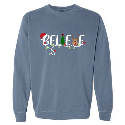 Believe Santa Claus Reindeer Christmas Festive Garment-Dyed Sweatshirt