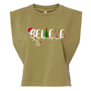 Believe Santa Claus Reindeer Christmas Festive Garment-Dyed Women's Muscle Tee