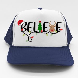 Believe Santa Claus Reindeer Christmas Festive Trucker Hat