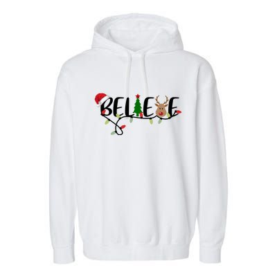 Believe Santa Claus Reindeer Christmas Festive Garment-Dyed Fleece Hoodie