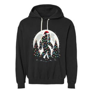 Bigfoot Santa Christmas Tree Lights Funny Xmas Sasquatch Garment-Dyed Fleece Hoodie