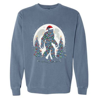 Bigfoot Santa Christmas Tree Lights Funny Xmas Sasquatch Garment-Dyed Sweatshirt