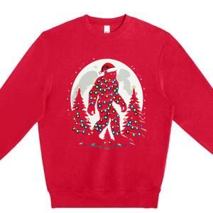 Bigfoot Santa Christmas Tree Lights Funny Xmas Sasquatch Premium Crewneck Sweatshirt