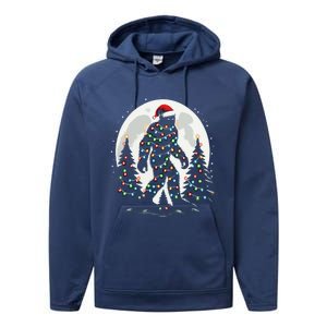 Bigfoot Santa Christmas Tree Lights Funny Xmas Sasquatch Performance Fleece Hoodie