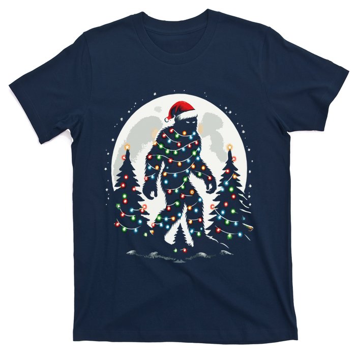 Bigfoot Santa Christmas Tree Lights Funny Xmas Sasquatch T-Shirt