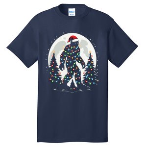 Bigfoot Santa Christmas Tree Lights Funny Xmas Sasquatch Tall T-Shirt