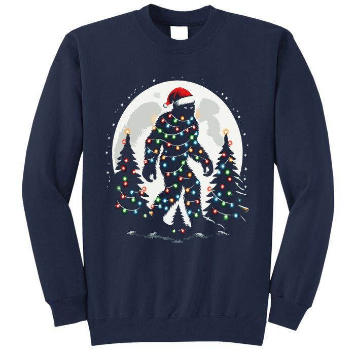 Bigfoot Santa Christmas Tree Lights Funny Xmas Sasquatch Tall Sweatshirt