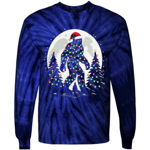 Bigfoot Santa Christmas Tree Lights Funny Xmas Sasquatch Tie-Dye Long Sleeve Shirt