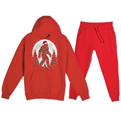 Bigfoot Santa Christmas Tree Lights Funny Xmas Sasquatch Premium Hooded Sweatsuit Set