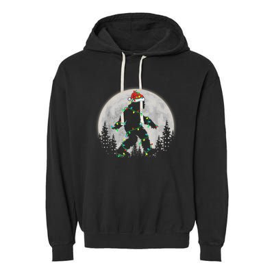 Bigfoot Santa Christmas Tree Lights Funny Xmas Sasquatch Garment-Dyed Fleece Hoodie