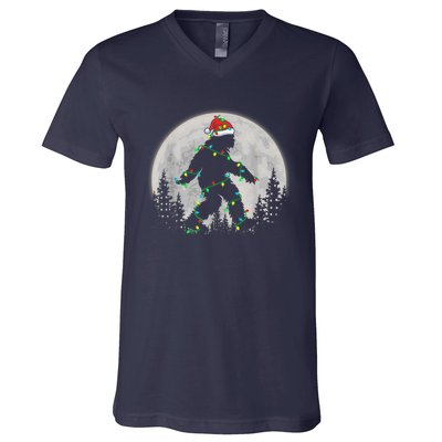 Bigfoot Santa Christmas Tree Lights Funny Xmas Sasquatch V-Neck T-Shirt