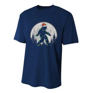 Bigfoot Santa Christmas Tree Lights Funny Xmas Sasquatch Performance Sprint T-Shirt