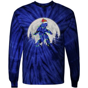 Bigfoot Santa Christmas Tree Lights Funny Xmas Sasquatch Tie-Dye Long Sleeve Shirt