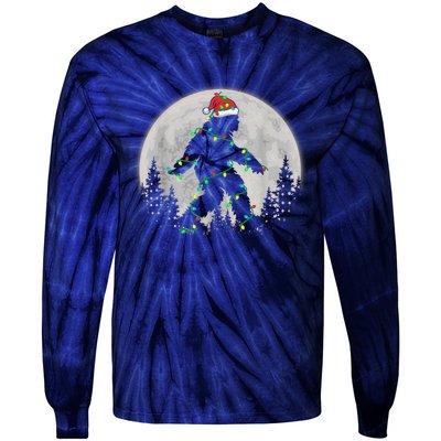 Bigfoot Santa Christmas Tree Lights Funny Xmas Sasquatch Tie-Dye Long Sleeve Shirt