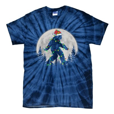 Bigfoot Santa Christmas Tree Lights Funny Xmas Sasquatch Tie-Dye T-Shirt