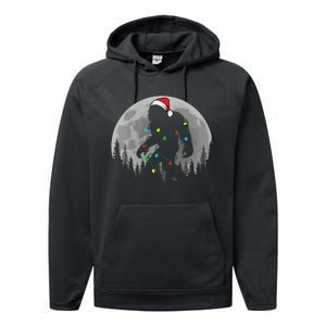 Bigfoot Santa Christmas Tree Lights Funny Xmas Sasquatch Performance Fleece Hoodie