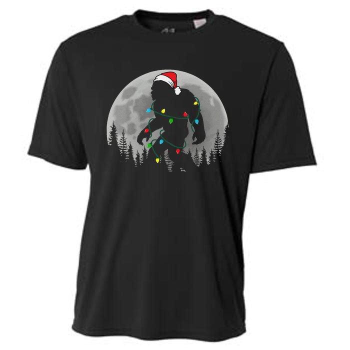 Bigfoot Santa Christmas Tree Lights Funny Xmas Sasquatch Cooling Performance Crew T-Shirt