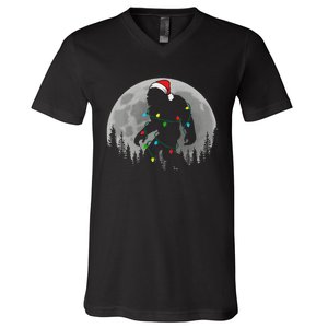 Bigfoot Santa Christmas Tree Lights Funny Xmas Sasquatch V-Neck T-Shirt