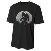 Bigfoot Santa Christmas Tree Lights Funny Xmas Sasquatch Performance Sprint T-Shirt