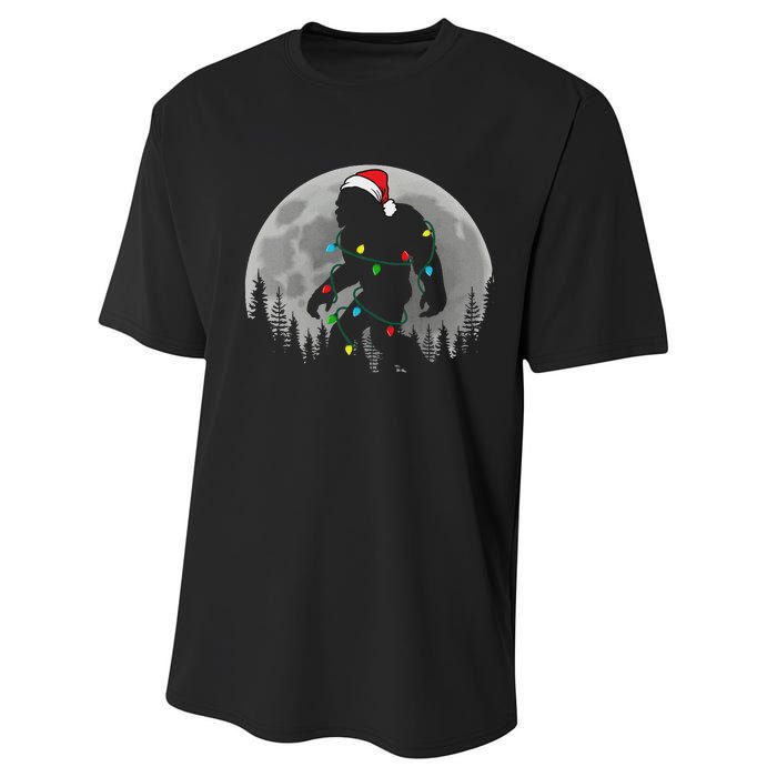 Bigfoot Santa Christmas Tree Lights Funny Xmas Sasquatch Performance Sprint T-Shirt